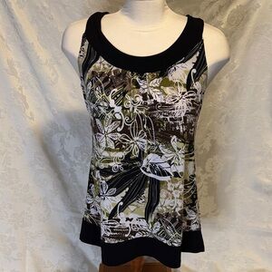 Floral Print Sleeveless Top with wide black trim